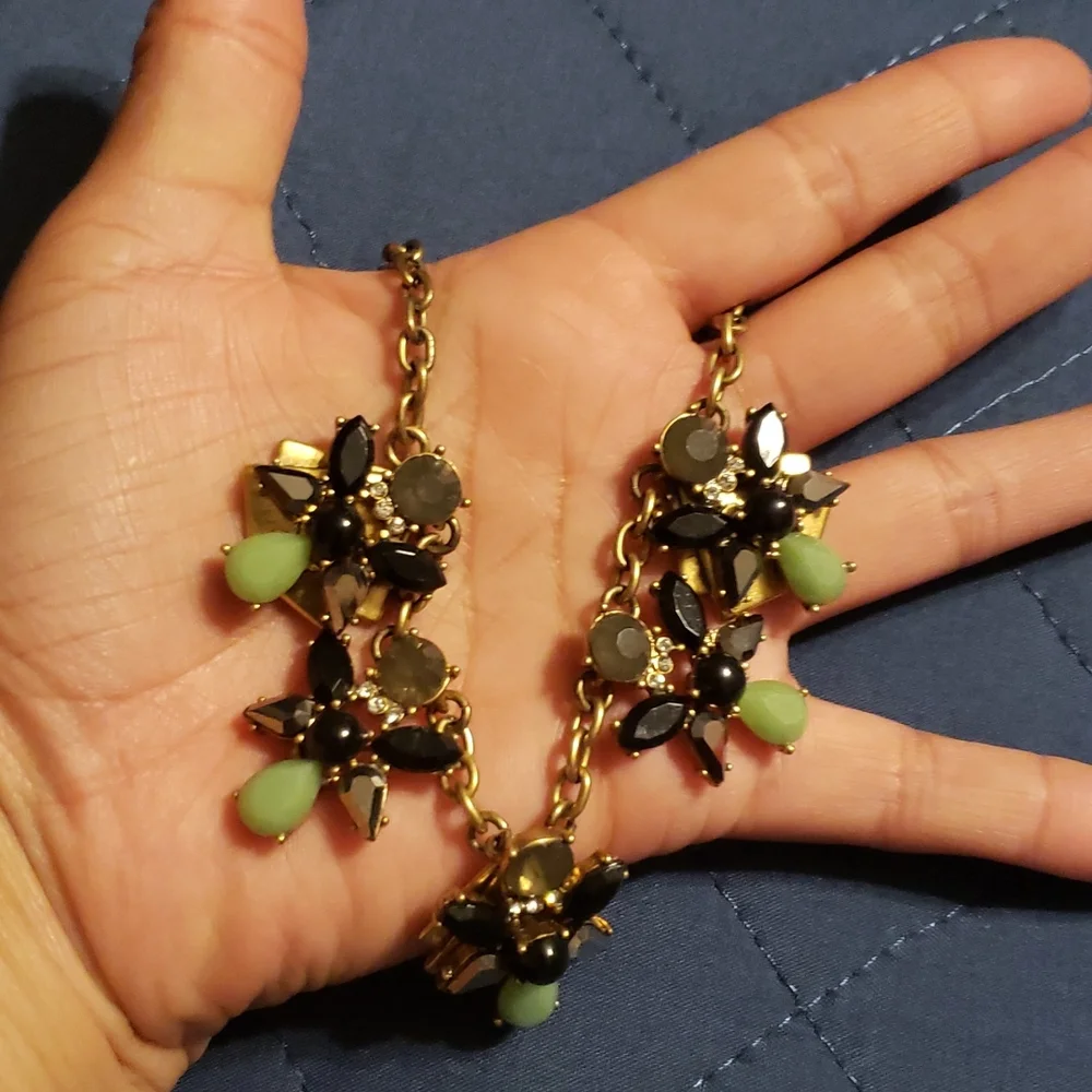 J. Crew Gold Necklace with Lime Green Accents